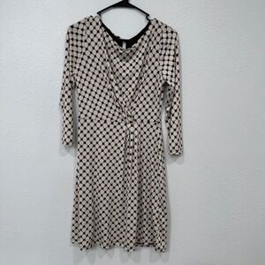 Gilli Womens Geometric Print‎ Twist Front Midi Dress Black Beige Long Sleeve S